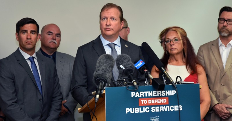 Members of the PDPS at a press conference in 2017.