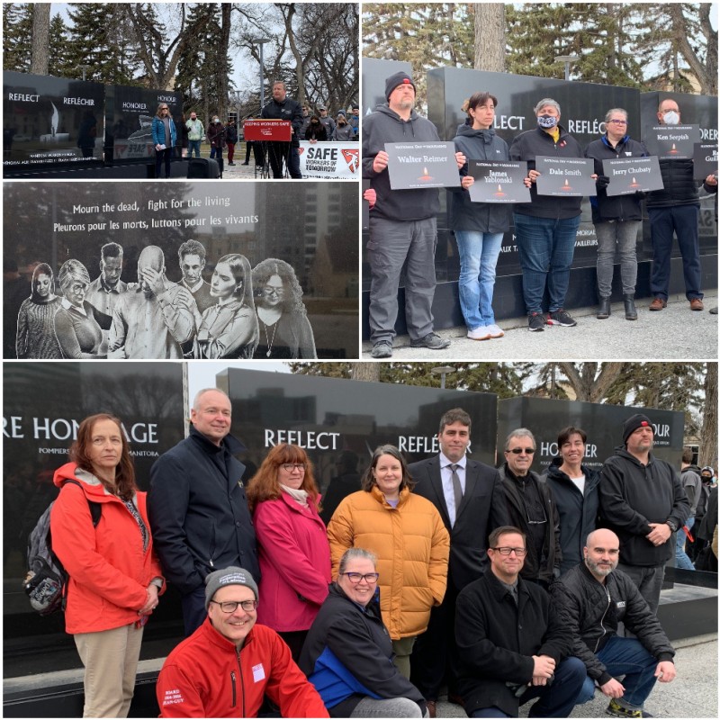 MGEU activists in front of the memorial wall